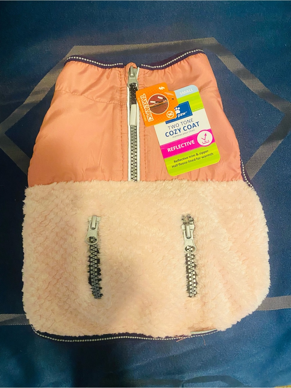Top Paw Two-Tone Cozy Dog Coat in Pink and Cream